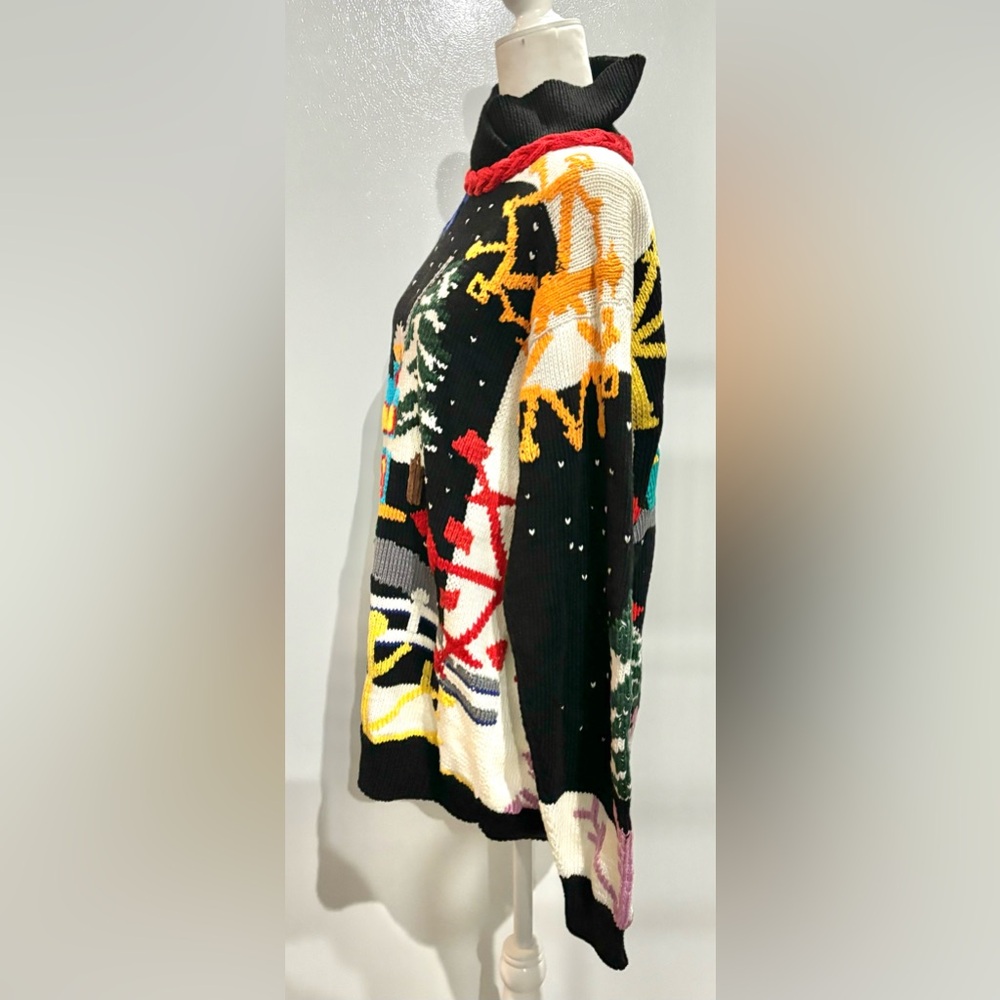 Vintage 80’s Berek Sweater Hand Knitted by Marta D Winter Village Scene Large - Picture 3 of 9
